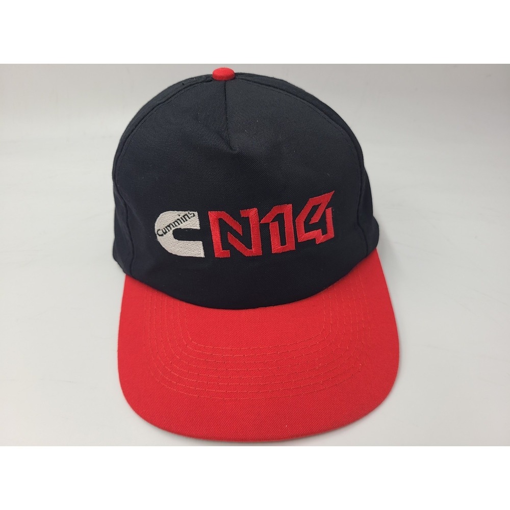 Vintage Cummins N14 Turbo Diesel Engines Snapback (Fits Small) Hat Cap Black Red